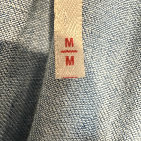 Free People Sonora Denim Mini Dress Women Medium Relaxed Babydoll Square 3/4 Tie - Picture 9 of 15